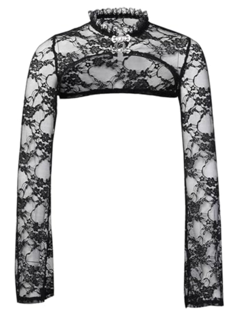 Gothic Shrug Lace Crop Top Black Sheer Mesh See Through Cardigan Women's Sexy